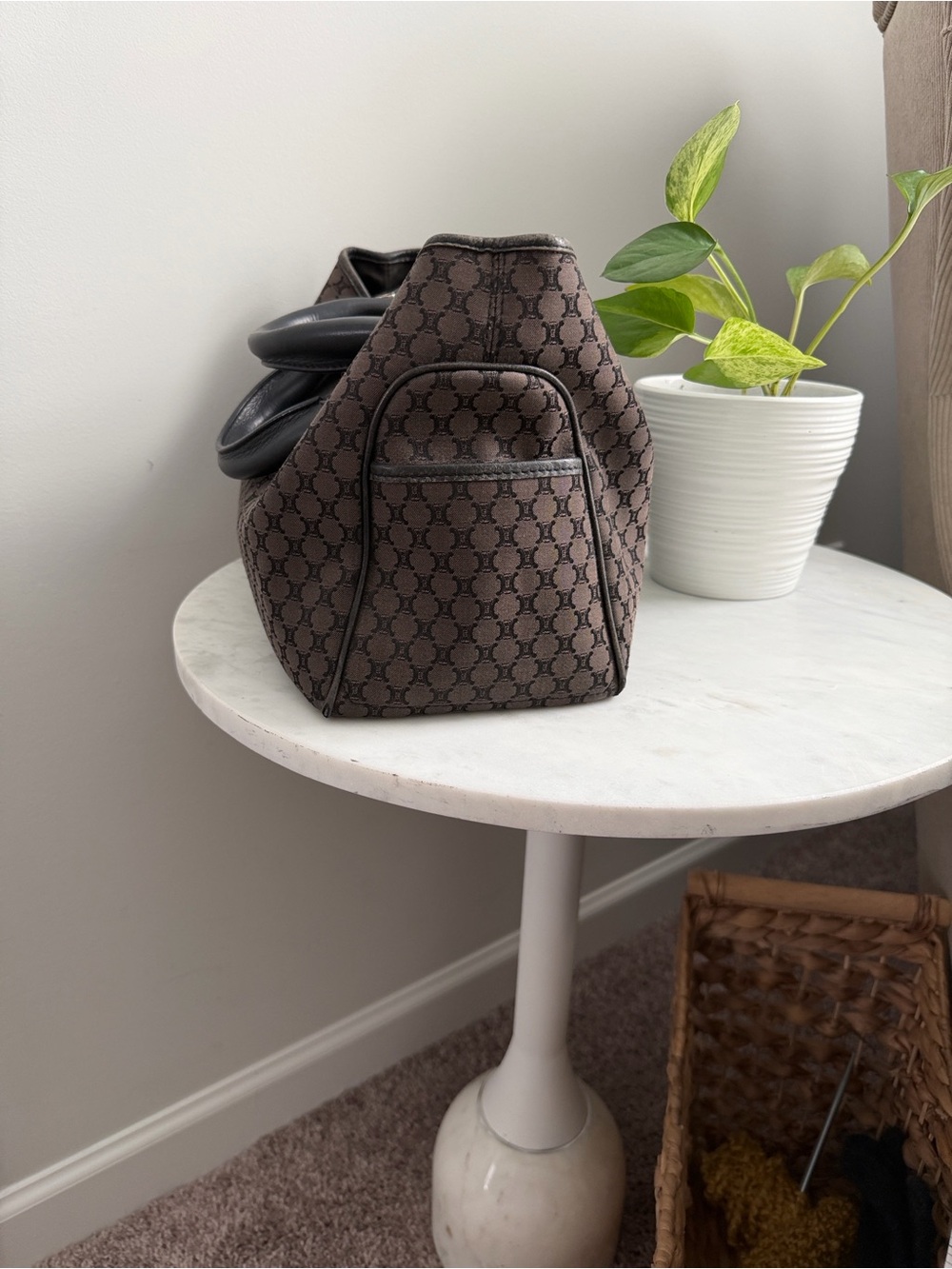 Celine Brown Monogram Canvas Hobo with Black Trim - Picture 3 of 11
